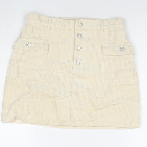 Denim & Co. Womens Beige Cotton A-Line Skirt Size 12 Button