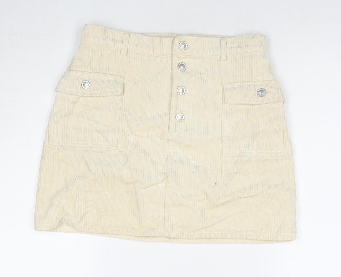 Denim & Co. Womens Beige Cotton A-Line Skirt Size 12 Button