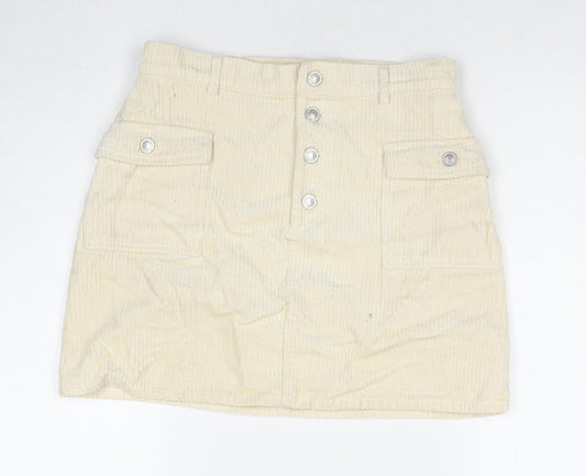 Denim & Co. Womens Beige Cotton A-Line Skirt Size 12 Button