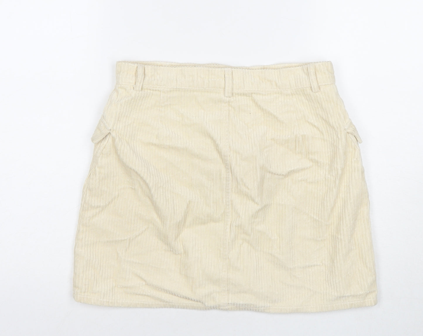 Denim & Co. Womens Beige Cotton A-Line Skirt Size 12 Button