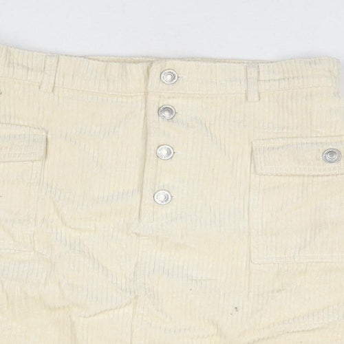 Denim & Co. Womens Beige Cotton A-Line Skirt Size 12 Button