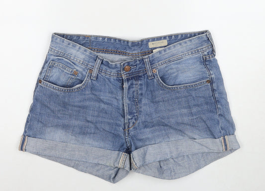 H&M Womens Blue Cotton Boyfriend Shorts Size 12 L3 in Regular Zip