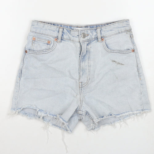 Zara Womens Blue Cotton Cut-Off Shorts Size 8 L3 in Regular Zip