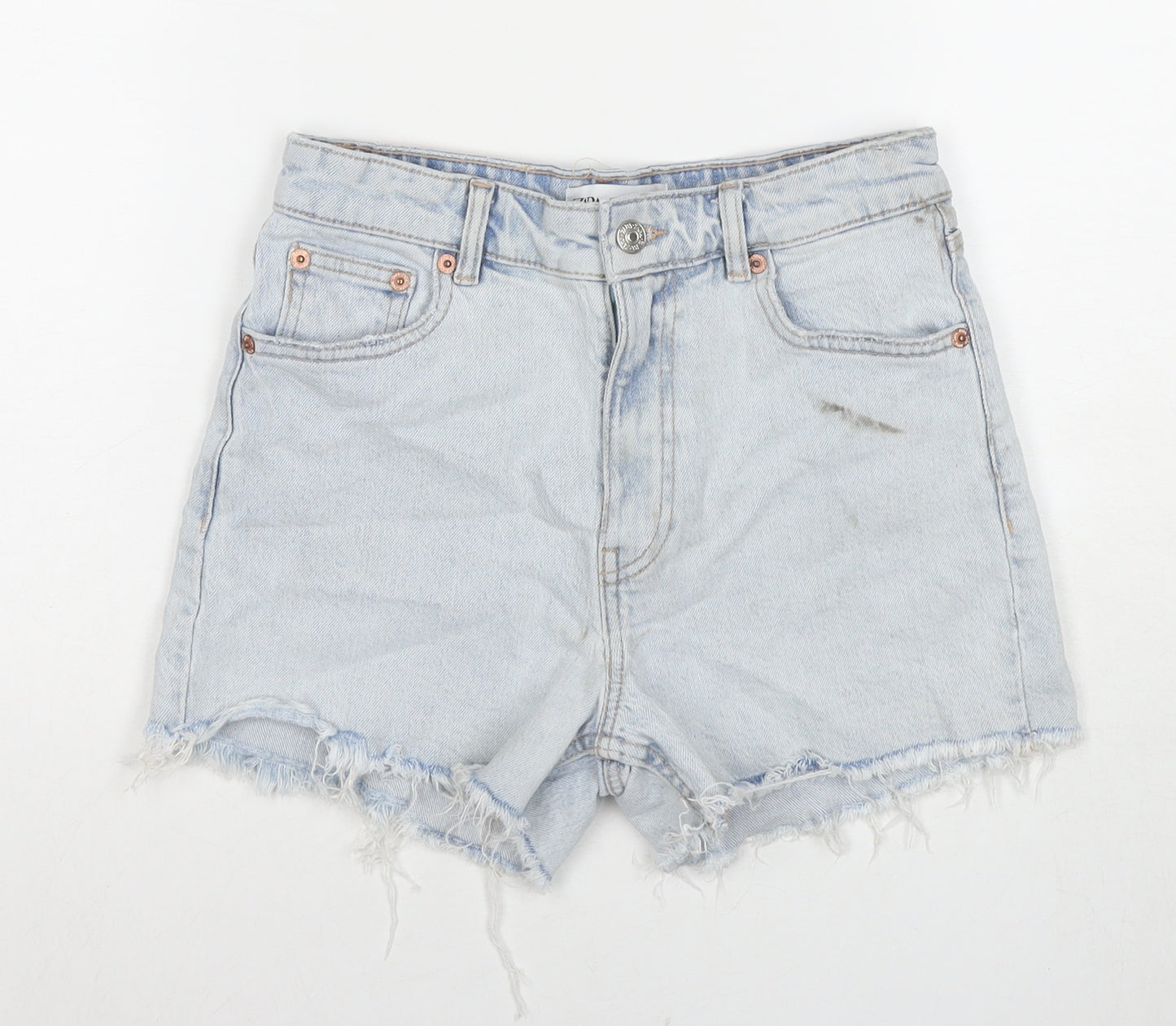 Zara Womens Blue Cotton Cut-Off Shorts Size 8 L3 in Regular Zip