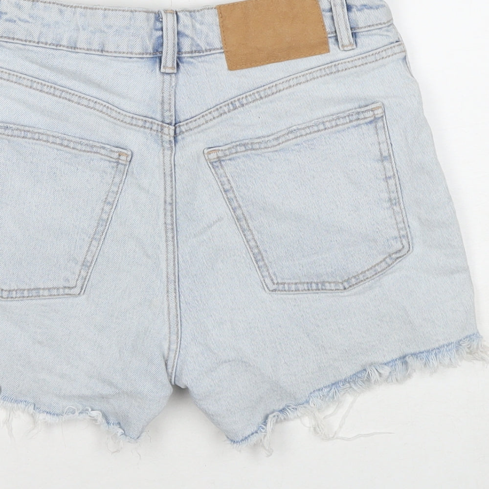 Zara Womens Blue Cotton Cut-Off Shorts Size 8 L3 in Regular Zip