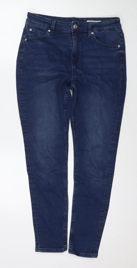 Marks and Spencer Womens Blue Cotton Skinny Jeans Size 12 L28 in Regular Zip