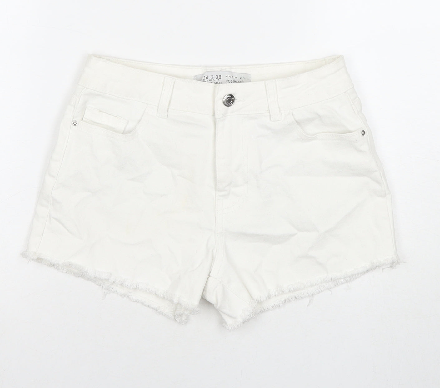 Denim & Co. Womens White Cotton Cut-Off Shorts Size 6 L3 in Regular Zip