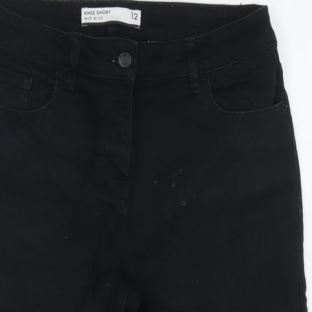 NEXT Womens Black Cotton Bermuda Shorts Size 12 L14 in Regular Zip