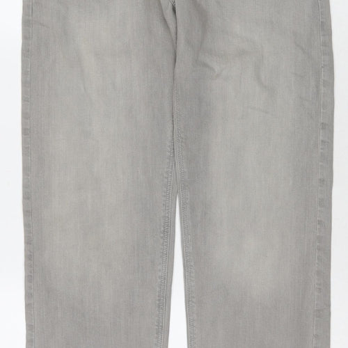 Marks and Spencer Mens Grey Cotton Straight Jeans Size 30 in L31 in Regular Zip