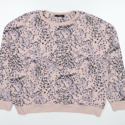 NEXT Womens Pink Animal Print Cotton Pullover Sweatshirt Size M Zip - Leopard Print