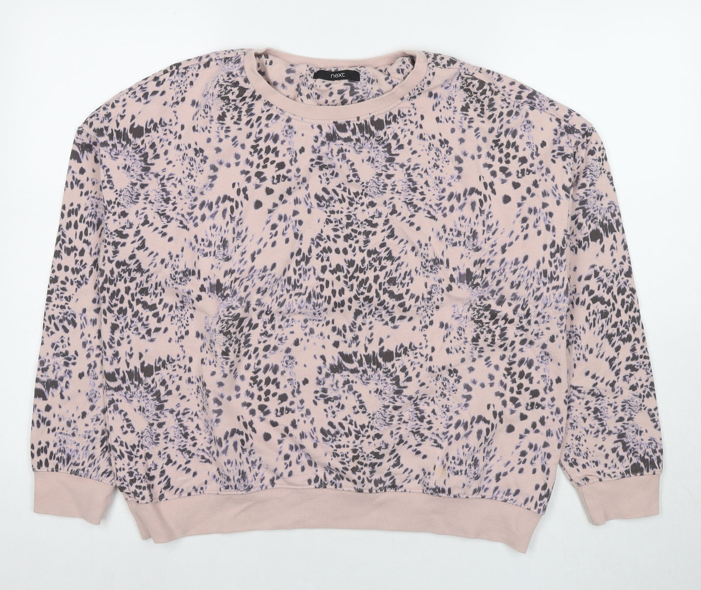 NEXT Womens Pink Animal Print Cotton Pullover Sweatshirt Size M Zip - Leopard Print