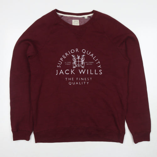 Jack Wills Mens Red Cotton Pullover Sweatshirt Size L - Logo