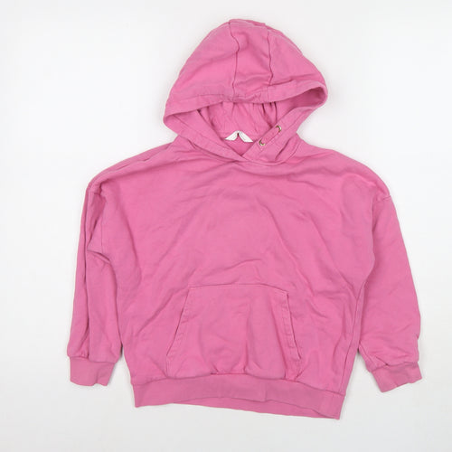 Marks and Spencer Girls Pink Cotton Pullover Hoodie Size 8-9 Years Pullover