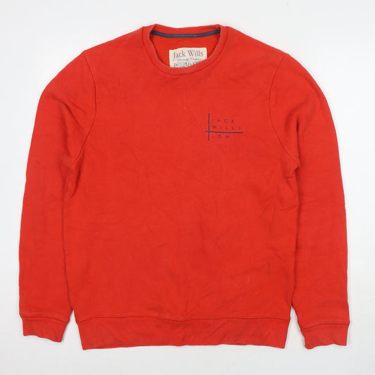 Jack Wills Mens Red Cotton Pullover Sweatshirt Size S - Logo