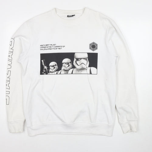 Star Wars Mens White Polyester Pullover Sweatshirt Size L - Logo