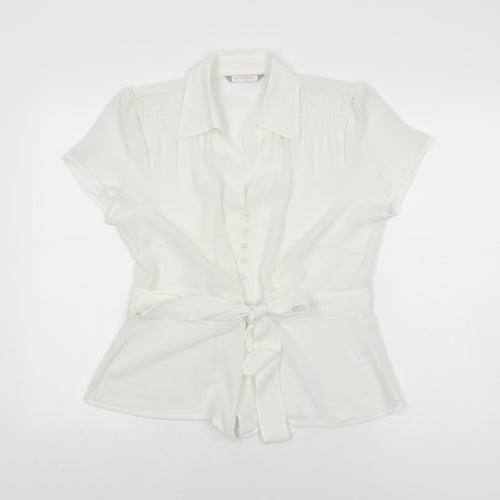 Epilogue Womens White Polyester Basic Blouse Size 16 Collared