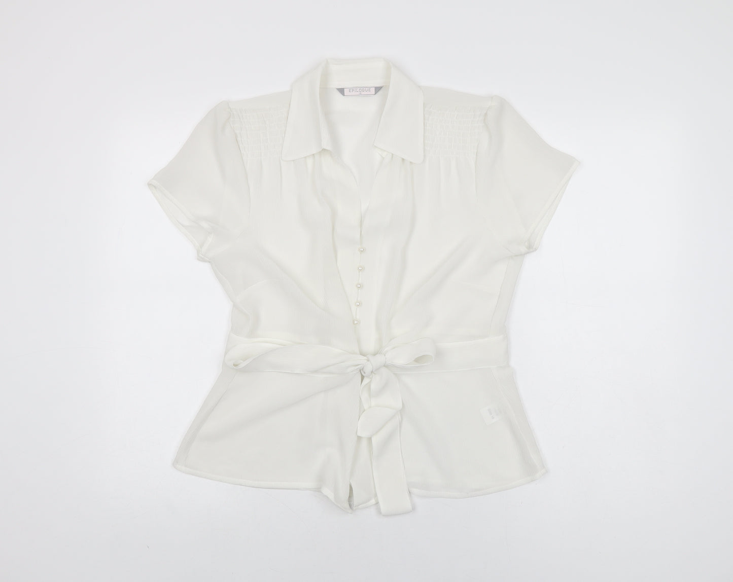 Epilogue Womens White Polyester Basic Blouse Size 16 Collared