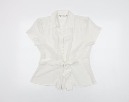 Epilogue Womens White Polyester Basic Blouse Size 16 Collared