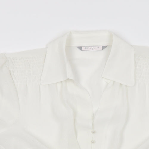 Epilogue Womens White Polyester Basic Blouse Size 16 Collared