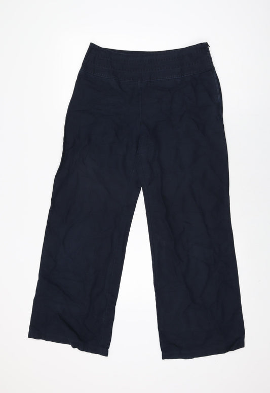 Marks and Spencer Womens Blue Linen Trousers Size 12 L28.5 in Regular Zip