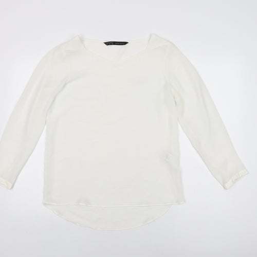 Zara Womens White Polyester Basic Blouse Size S V-Neck