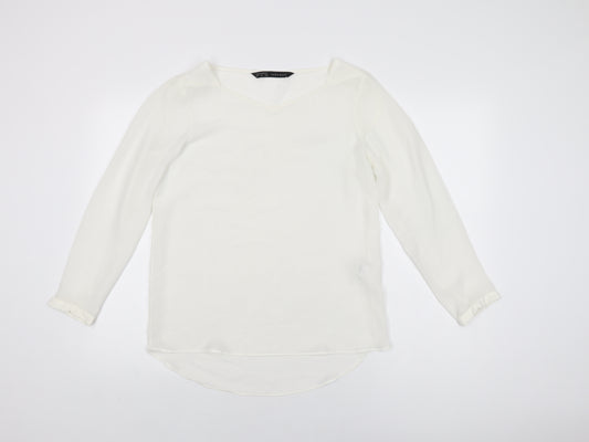 Zara Womens White Polyester Basic Blouse Size S V-Neck