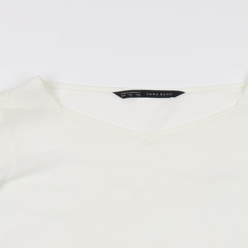 Zara Womens White Polyester Basic Blouse Size S V-Neck