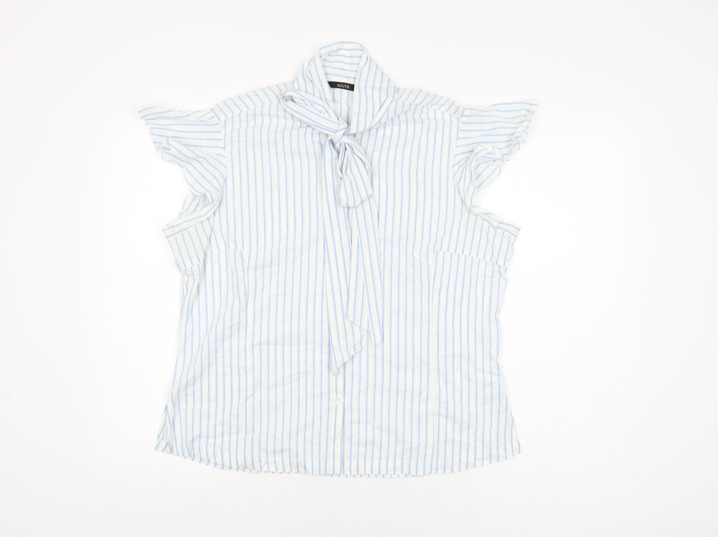 South Womens White Striped Cotton Basic Button-Up Size 18 Round Neck