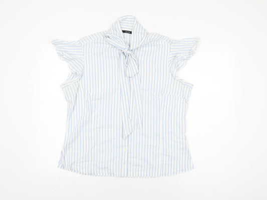 South Womens White Striped Cotton Basic Button-Up Size 18 Round Neck