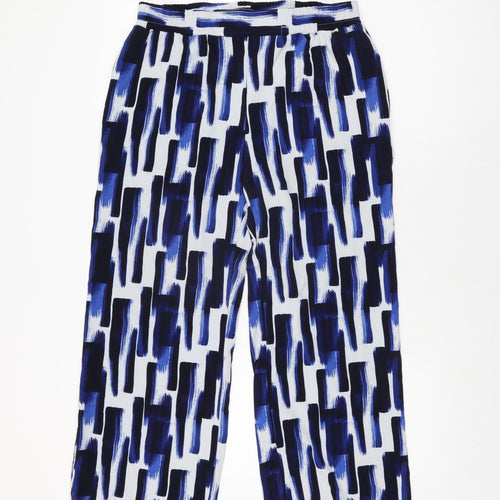 Marks and Spencer Womens Blue Geometric Polyester Trousers Size 14 L27.5 in Regular