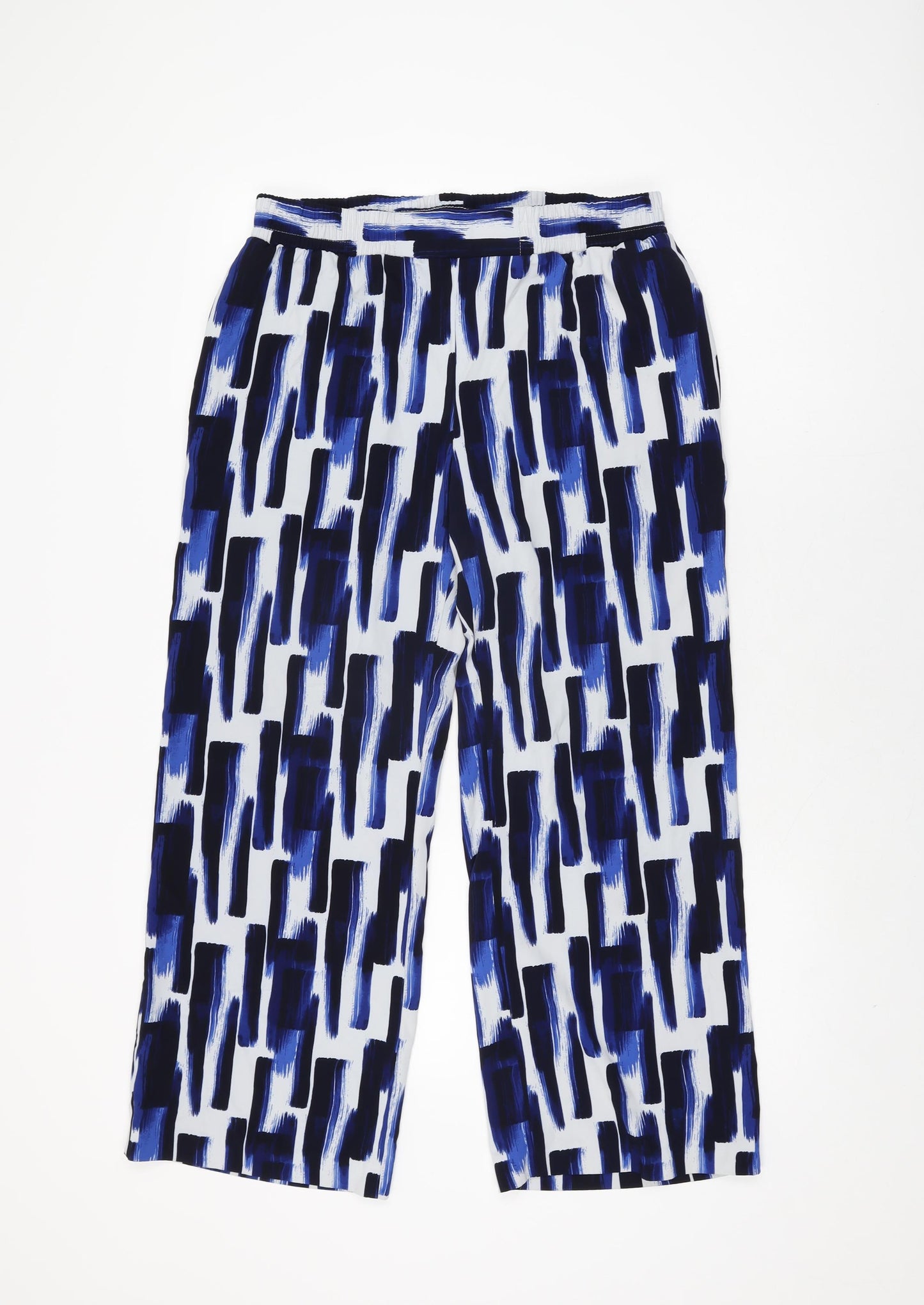 Marks and Spencer Womens Blue Geometric Polyester Trousers Size 14 L27.5 in Regular