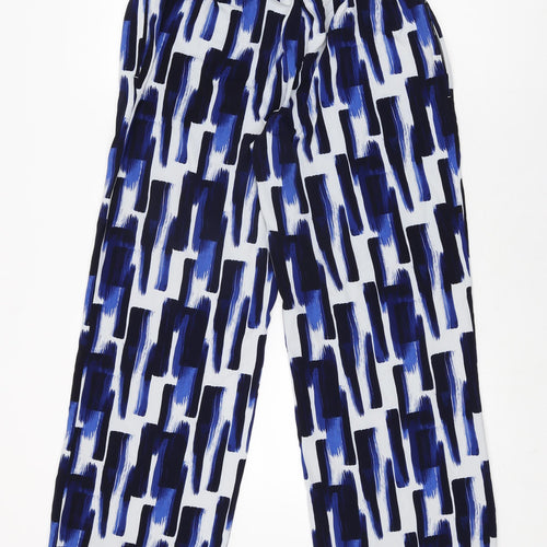 Marks and Spencer Womens Blue Geometric Polyester Trousers Size 14 L27.5 in Regular