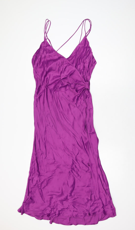 Zara Womens Purple Polyester Slip Dress Size XL V-Neck Pullover