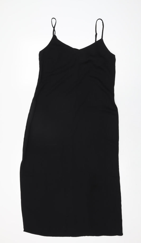 H&M Womens Black Polyester Slip Dress Size S V-Neck Pullover