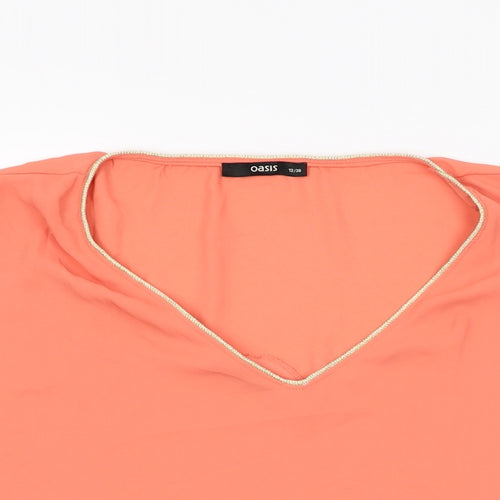 Oasis Womens Orange Polyester Basic Blouse Size 12 V-Neck