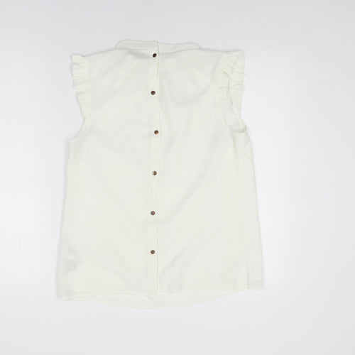 Oasis Womens White Polyester Basic Blouse Size 10 Round Neck