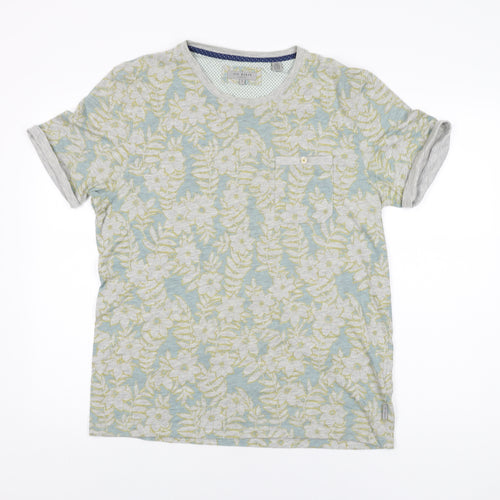 Ted Baker Womens Green Floral Cotton Basic T-Shirt Size 16 Round Neck