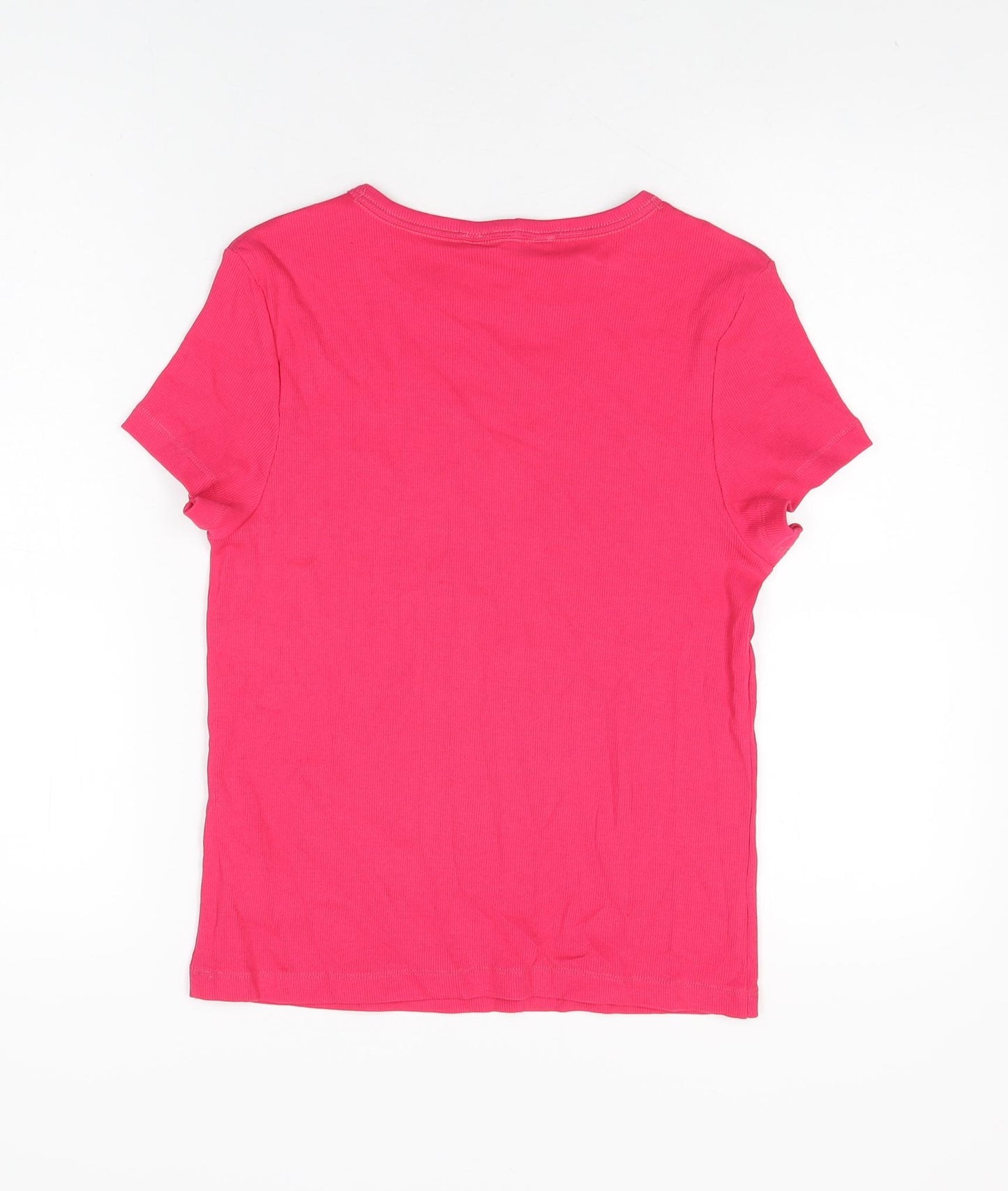 Marks and Spencer Womens Pink Cotton Basic T-Shirt Size 14 Round Neck