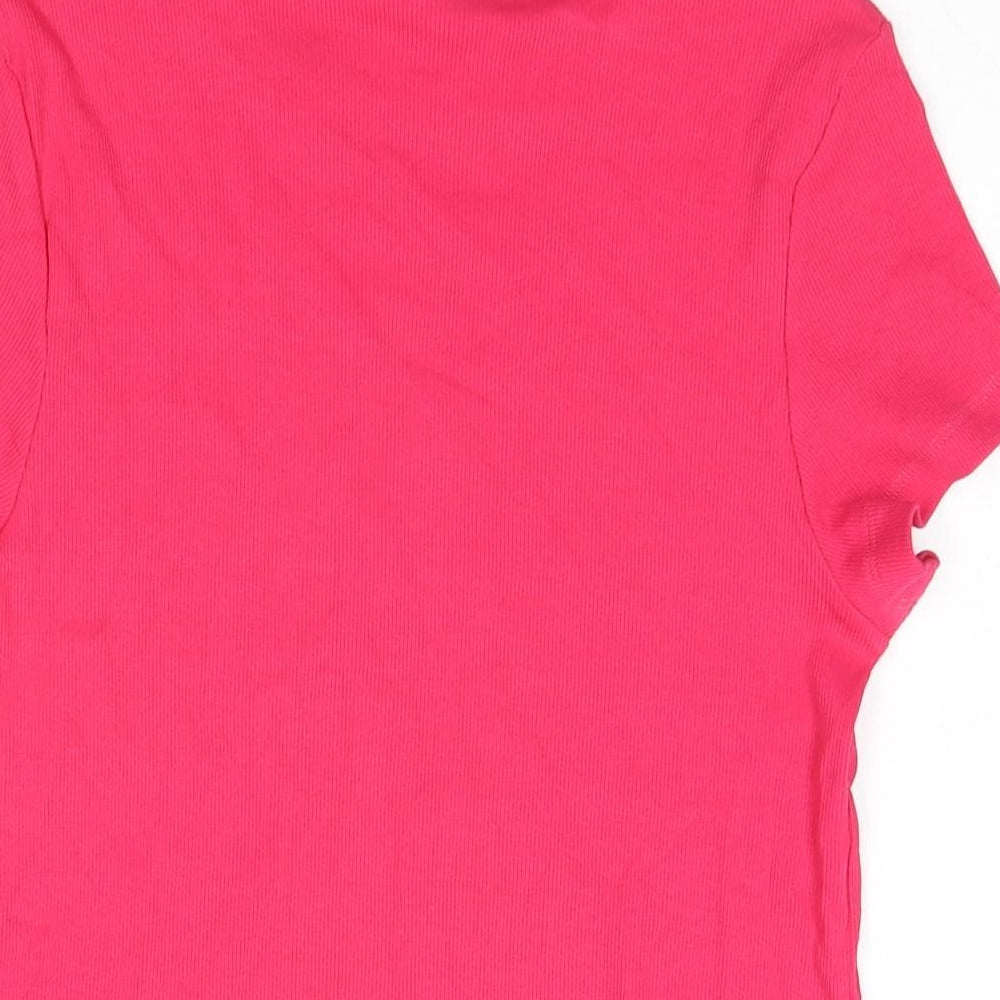 Marks and Spencer Womens Pink Cotton Basic T-Shirt Size 14 Round Neck