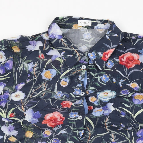 Mona Womens Blue Floral Polyester Basic Button-Up Size 16 Collared