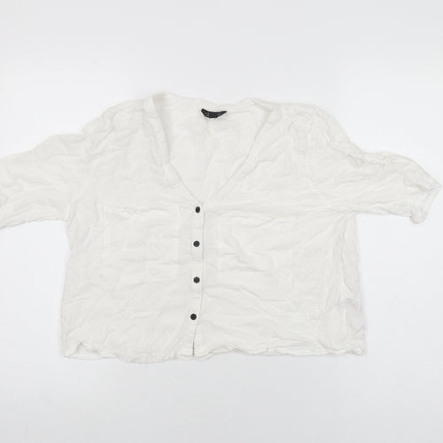 Topshop Womens White Viscose Basic Button-Up Size 12 V-Neck