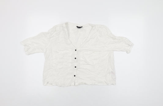 Topshop Womens White Viscose Basic Button-Up Size 12 V-Neck