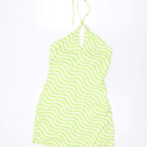 Zara Womens Green Geometric Viscose Mini Size S Halter Zip