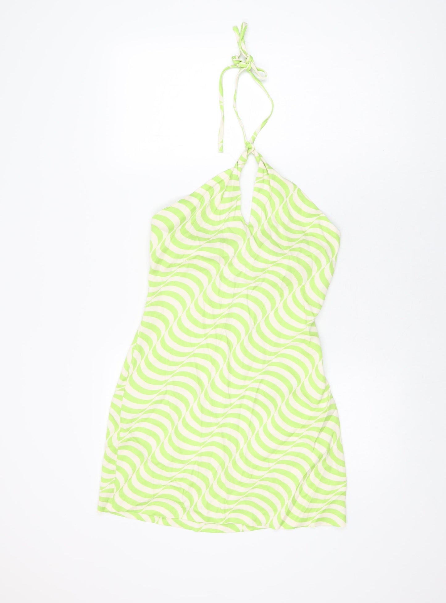 Zara Womens Green Geometric Viscose Mini Size S Halter Zip