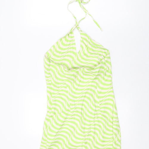 Zara Womens Green Geometric Viscose Mini Size S Halter Zip