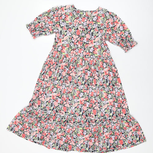 John Lewis Girls Multicoloured Floral Cotton A-Line Size 10 Years Round Neck Button