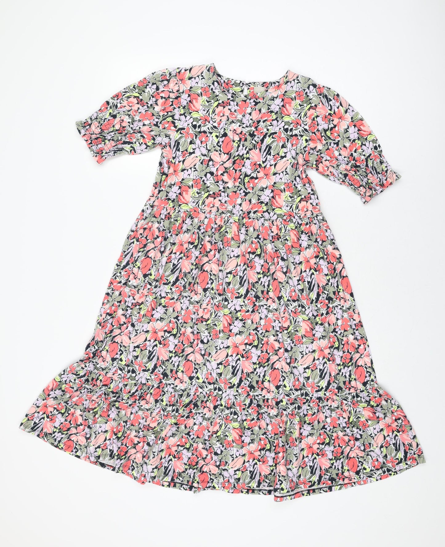 John Lewis Girls Multicoloured Floral Cotton A-Line Size 10 Years Round Neck Button