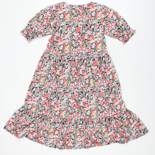 John Lewis Girls Multicoloured Floral Cotton A-Line Size 10 Years Round Neck Button