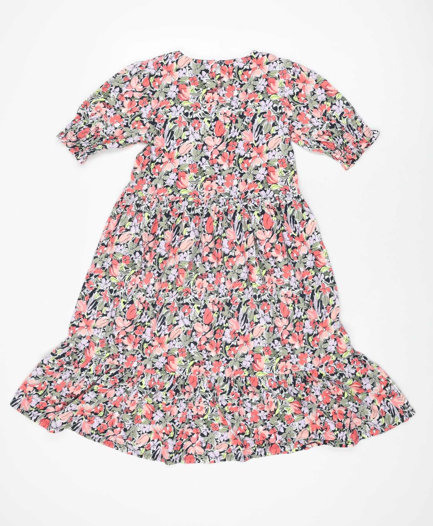 John Lewis Girls Multicoloured Floral Cotton A-Line Size 10 Years Round Neck Button