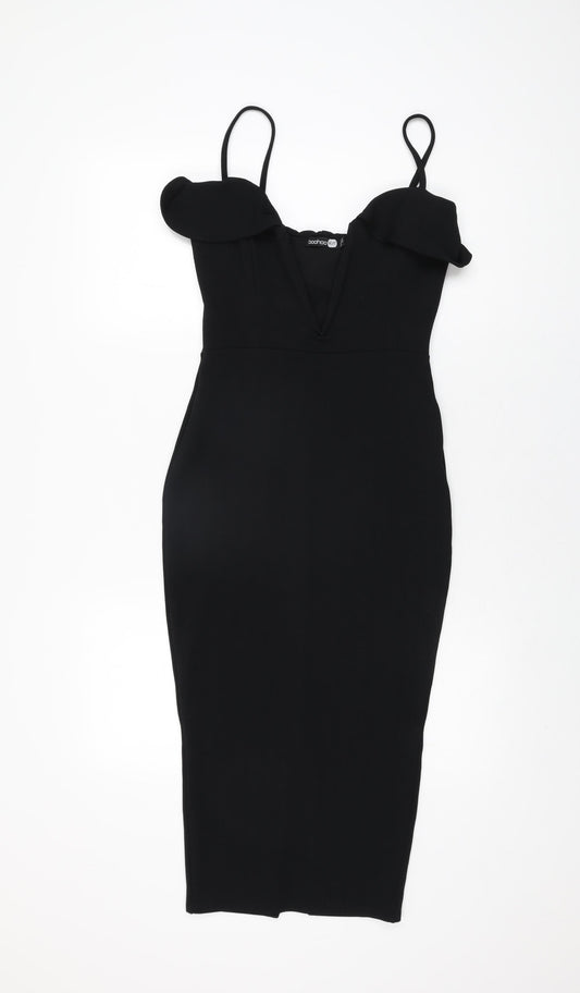 Boohoo Womens Black Polyester Bodycon Size 10 V-Neck Pullover